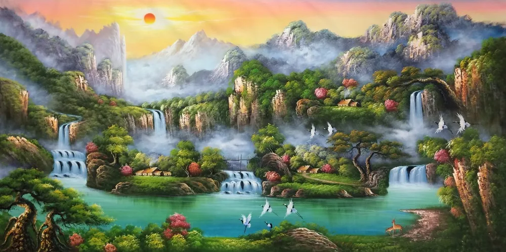 Hand Painted Modern Oil Painting on Canvas Chinese-style landscape painting Canvas Painting Wall Art Picture for Home Decoration