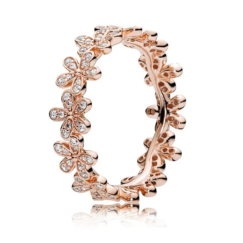 

Original Authentic 925 Sterling Silver Rose Dazzling Daisy Chain Ring For Women Wedding Engagement Gift Fine Europe Jewelry