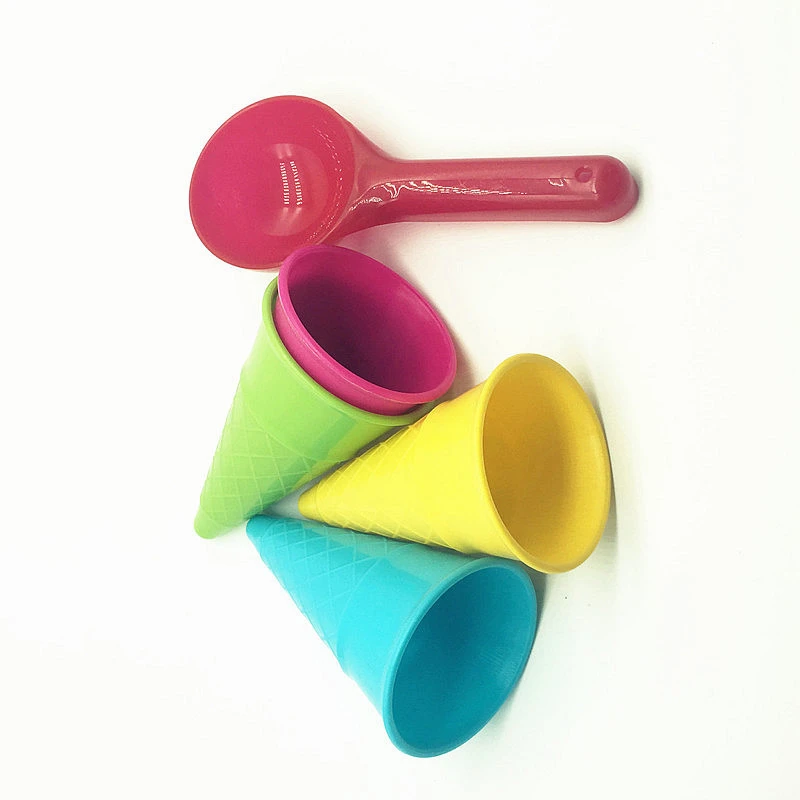 4 шт. милые красочные чашки мороженого пляжные игрушки для игрушечного домика и пляжа мороженое конус копать ложка набор пластик
