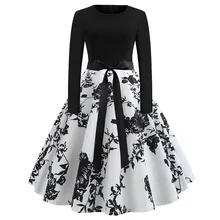 2019 vestidos de invierno de marca para mujer 50S 60S Vintage Robe Swing Pinup elegante vestido de fiesta de manga larga Casual Plus tamaño negro