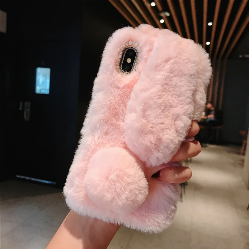 

Winter Warm Cute Rabbit Ears Fluffy Case For Huawei P10 Mate 9 10 P20 Pro Lite Nove 3 3i e 2 Plus Honor 9 10 Silicon Cover Shell