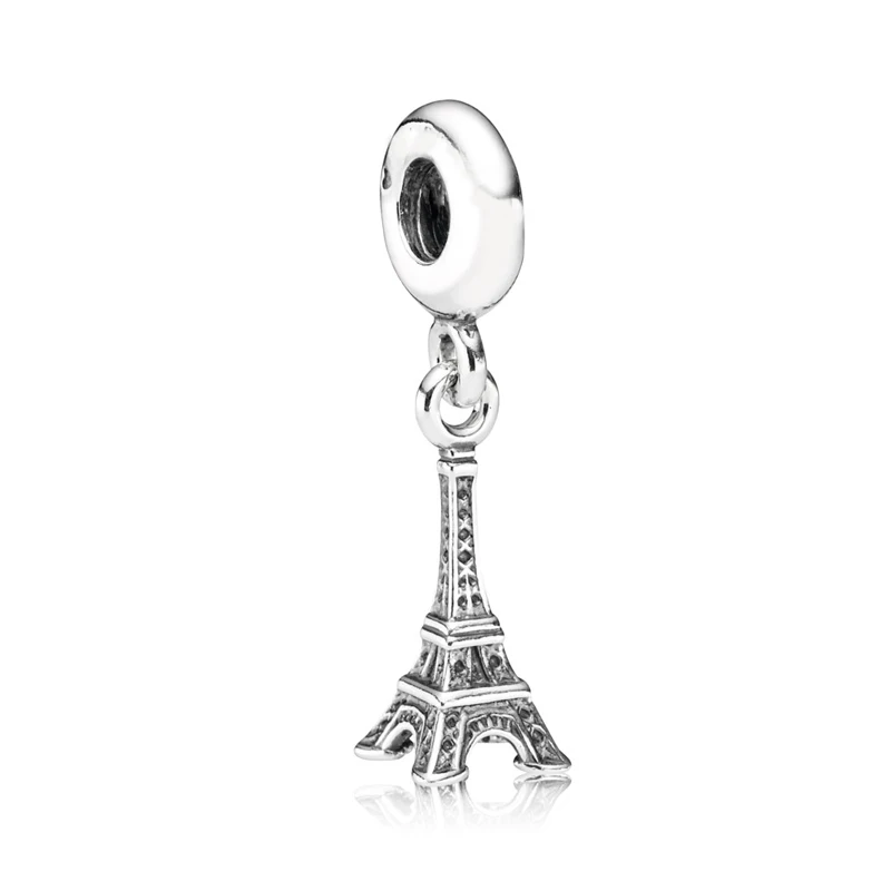 

925 Sterling Silver Romantic Eiffel Tower Heart Dangle Beads for Jewelry Making Fit Bracelet Bangles Women Girls