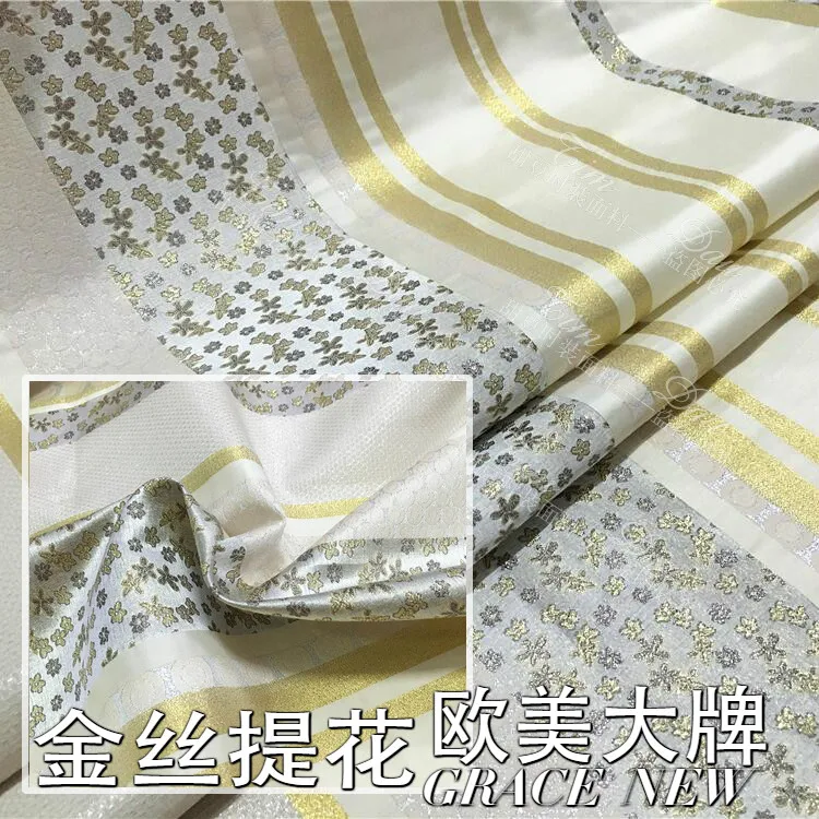 Белый высокого класса золота маленькие цветы жаккардовые парчи одежды ткани именитый крашенный в пряже платье моды ткани одежда ткани
