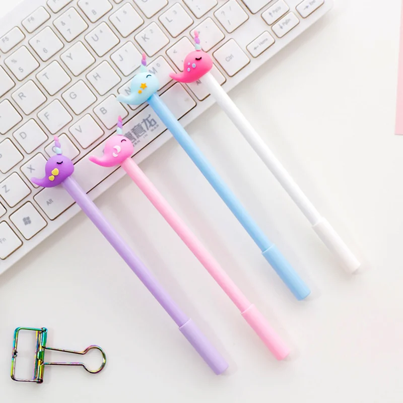 Unicórnio dos Desenhos Cor de Recarga de Canetas para Escrever Lote Animados Baleia Bonito Gel Pen 0.5 Milímetros Preto Presente Material Escolar Papelaria A6490 36 Pçs –