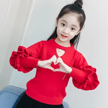 

Girl winter fashion solid color sweater Girl long sleeve knit sweater Girl soft warm bottoming shirt Girl's round neck sweater