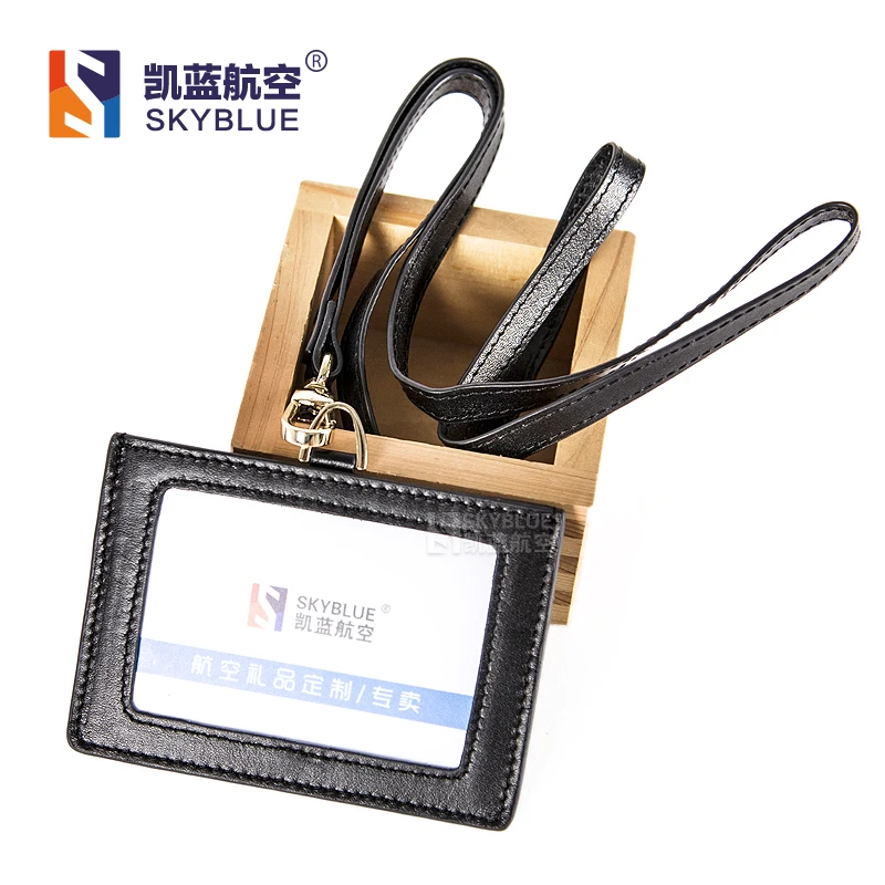 

Genuine Leather ID case & Genuine Leather Lanyard , Black ID Card Holder with Belt , Top Quality for Pilot Airman Gift