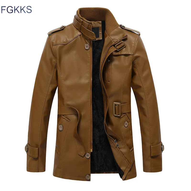 FGKKS новая теплая Дизайнерская кожаная мужская куртка с вымытым мотоциклетным стоячим воротником Jaqueta De Couro кожаные куртки пальто