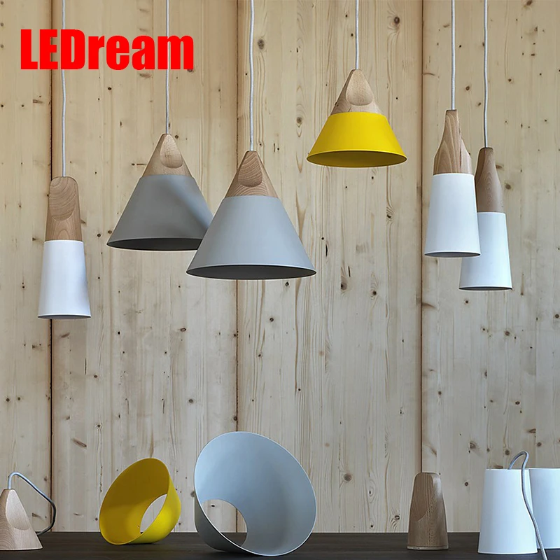 

LEDream Modern Pendant Lights Real WoodenAluminum Colorful Pendant Lamps For Restaurant coffee Bar Home Decoration lamps