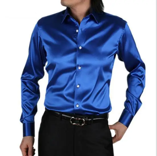 4XL Men Shirt Silk Slim Fit Chiffon Long Sleeve Casual shirt Camisas