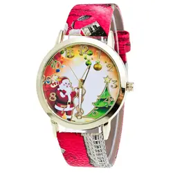 Момент # N03 челнока relogio 2018 Рождественский подарок женские часы Санта шаблон девушки печати кожаный ремешок часы платье Новый