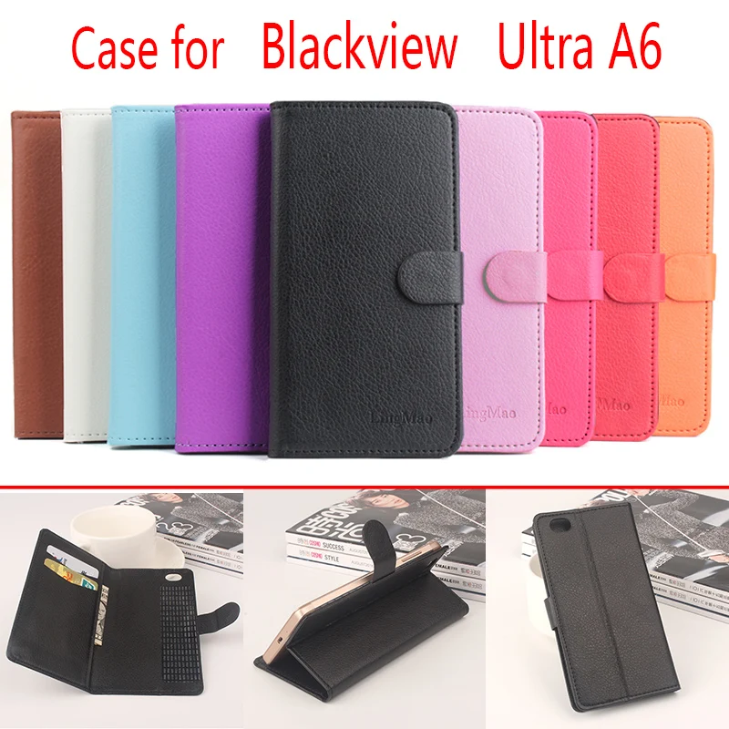 

For Blackview Ultra A6 Phone Case Folio Flip Pure Color Lichee Pattern PU Leather Wallet Case Cover Cash/Card Slots