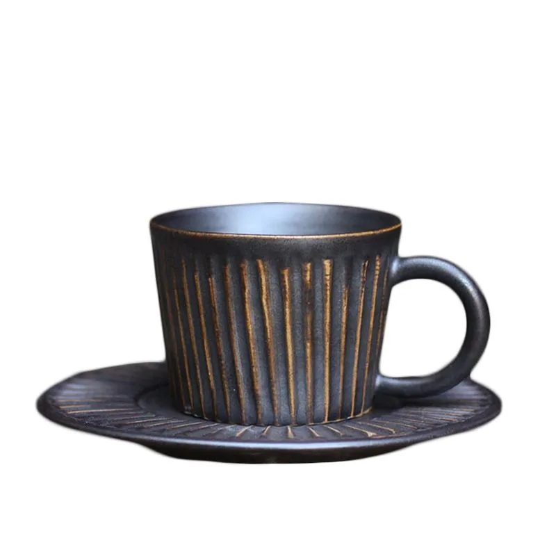 160ml Handmade Vintage Coarse Pottery Coffee Cup Creative Classical Ceramic Mugs with Saucer Tea Milk Water Drinkware Home Decor | Дом и сад