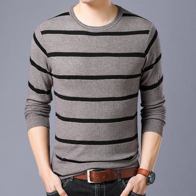 

MRMT 2019 Brand Spring Autumn Men's Long Sleeved Striped for Male Long Sleeved Loose Knit Tops T-shirts