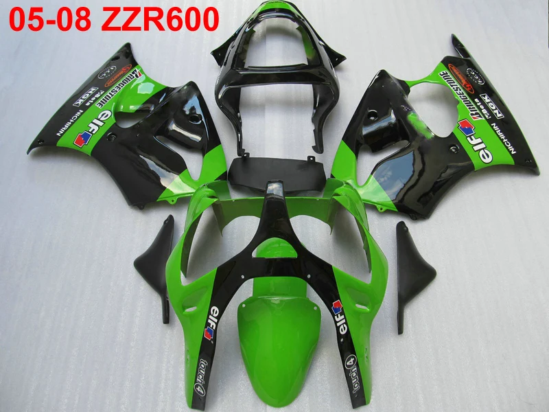 Комплект обтекателей для литья под давлением Kawasaki Ninja ZZR600 2005 2008 черно зеленые