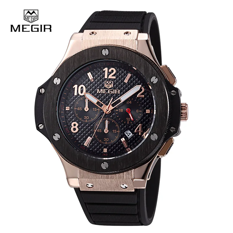 

MEGIR Official Date Men's Watch 3 Workable Sub-dials Quartz Sport Watch Military Men Wristwatch Waterproof relogio masculino