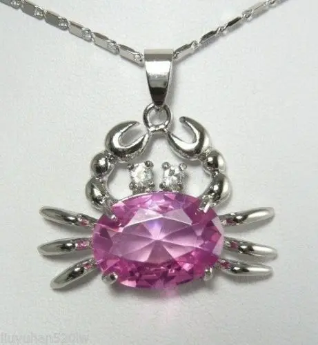

cute jewelry pink zircon crab pendant necklace 5.27