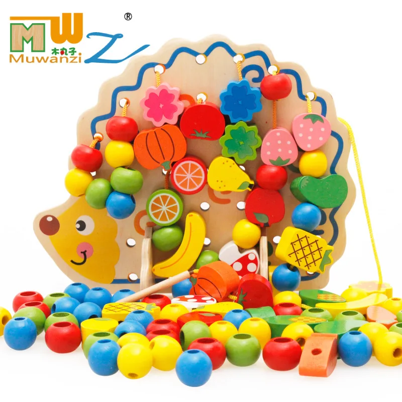

Baby Toys Hedgehog Fruits Stringing Threading Wooden Beads Wooden Toys Animal Model Building Blocks Educational Birthday Gift