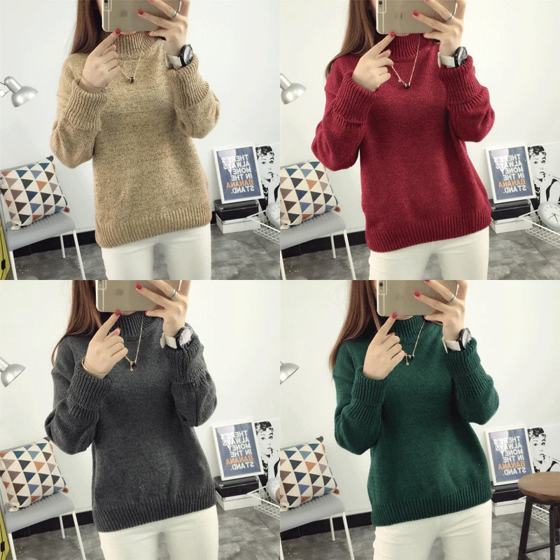 2021 Spring Autumn women ladies thick knitted turtleneck pullover warm sweater pull femme jumper sweets top korean clothes | Женская