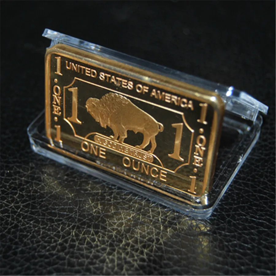 1 шт./лот,, 1 OZ BUFFALO Новинка Золотой бар+ пластиковый чехол