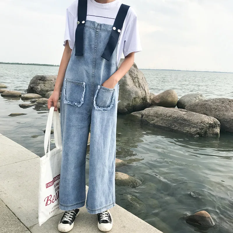 

Lguc.H Overalls Jeans Women Trendy Denim Jumper Pants Suspenders Jeans with Braces 2019 Korean Street Casual Trousers Wide Leg