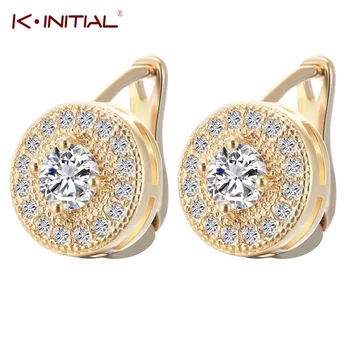1Pair New Fashion Round White Inlay Zircon Earrings For Women Crystal Hoop Earring Fashion Wedding Statement Jewelry