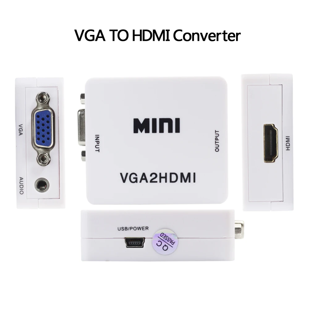 Адаптер AIXXCO Mini HD 1080P аудио VGA в HDMI HDTV адаптер с кабелем для ПК ноутбука и