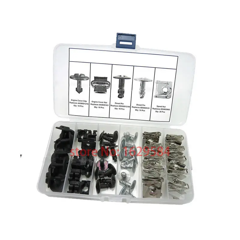 Online 60 piezas con unids caja de protección del motor Pan Hardware Pin Clip tuerca 4A0805121A 4A0805163 8D0805121B 8d080805121