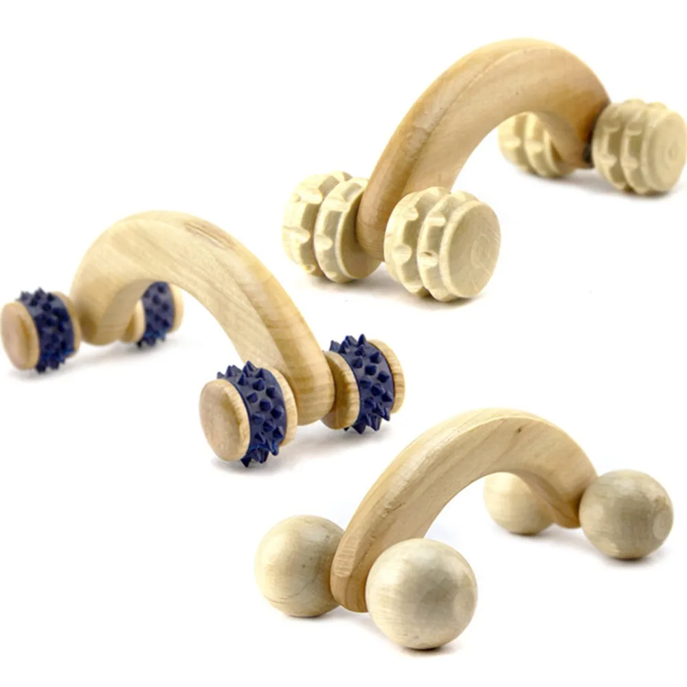Mini 4 Wheels Wooden Roller Handheld Antislip Massage Relaxation Body Arms Legs Foot Back Massager Lunar Rover Vehicle Roller
