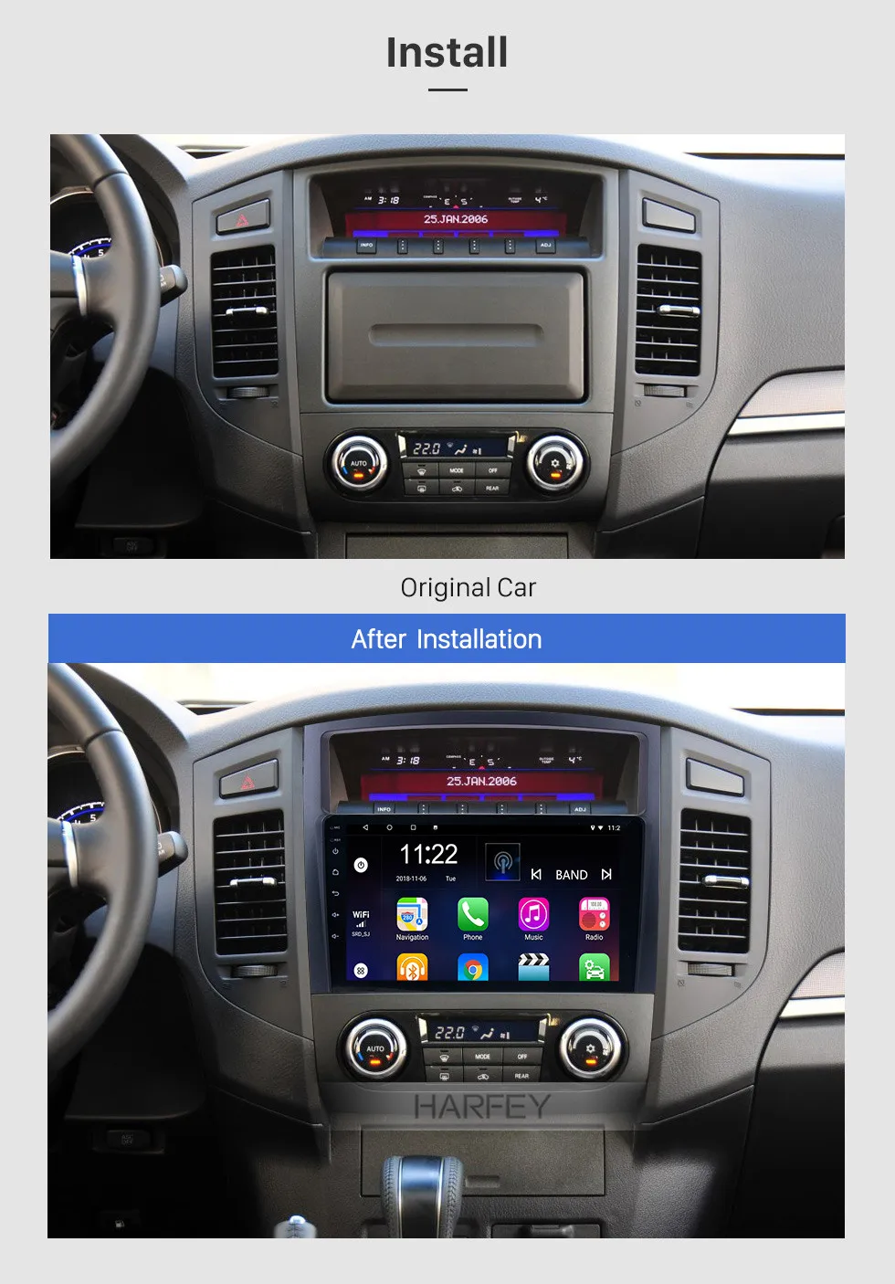 Perfect Harfey 9" Android 8.1 HD Touch Screen for 2006 2007 2008-2013 Mitsubishi PAJERO V97/V93 Radio GPS Nav Car Stereo with Bluetooth 2