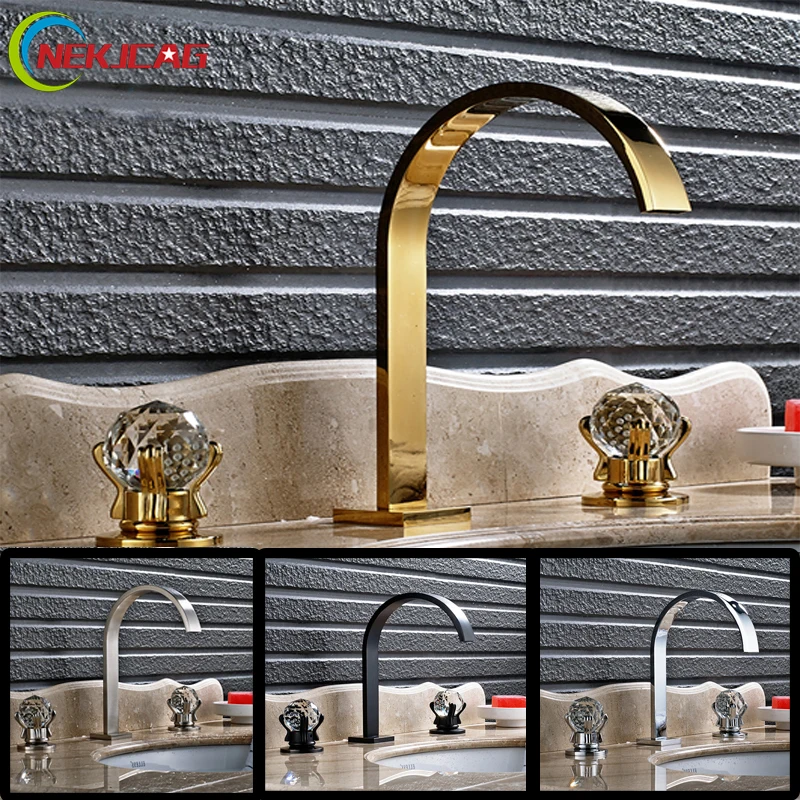 Basin Bathroom Faucet Waterfall Dual Crystal Ball Handle Mixer Taps