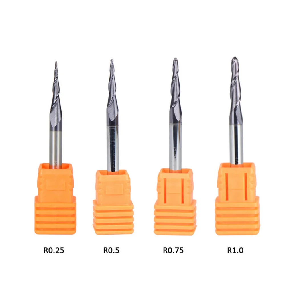 

4x HRC55 Tapered Ball Nose End Mill Kit 2 Flutes CNC Router Carving Bits Tool