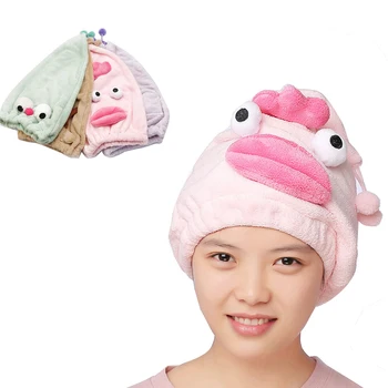 

Cartoon Woman Shower Cap Coral Fleece Hair Wrapped Towel Hats Girls Quickly Dry Hair Cap Bath Accessories Funny Absorbent Towel