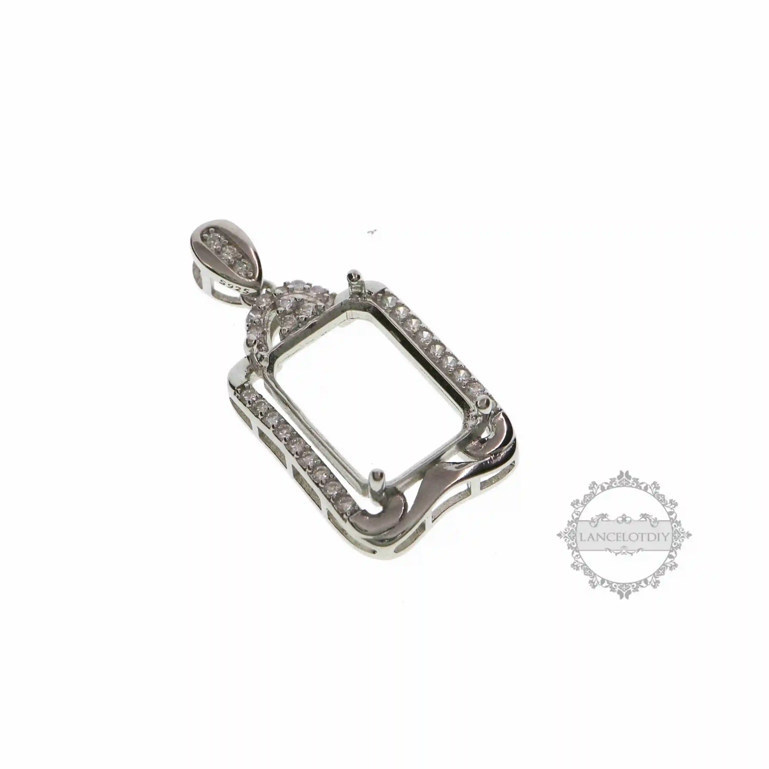 

Multiple Sizes Rose Gold Silver Prong Bezel Settings for Rectangle CZ Stone 925 Sterling Silver DIY Pendant Charm Tray 1431033