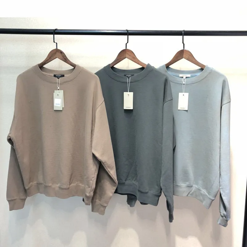 Skup SEASON6 okrągłe wycięcie pod szyją luźne bluzy kanye west 2019 Hip Hop jednolite kolory męskie bluzy bawełniane Vintage Harajuku luźne Unisex