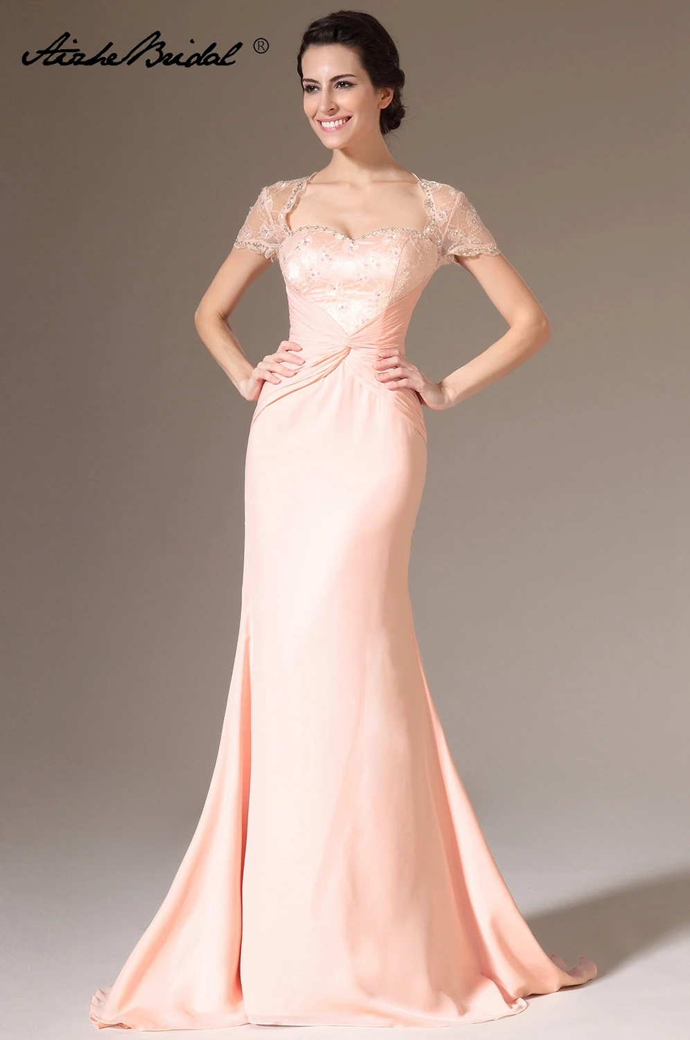

Cap Sleeve Mermaid Formal Women's Dress Elegant Backless Pink Chiffon Mother of the Bride Dress vestido novia