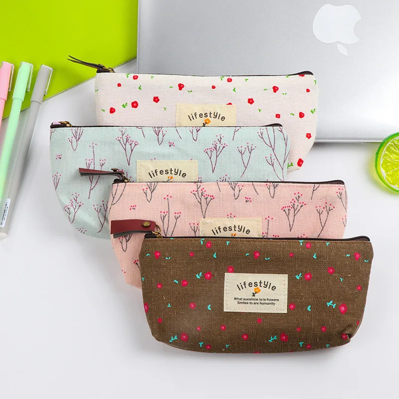 

1 Pcs Kawaii Pencil Case Flower Canvas Gift Estuches School Pencil Box Pencilcase Pencil Bag School Supplies Stationery