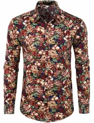 Для мужчин ретро рубашка с цветочным рисунком 2018 Новая модная дизайнерская Повседневная рубашка черепа розы цветы 3d принт социальные