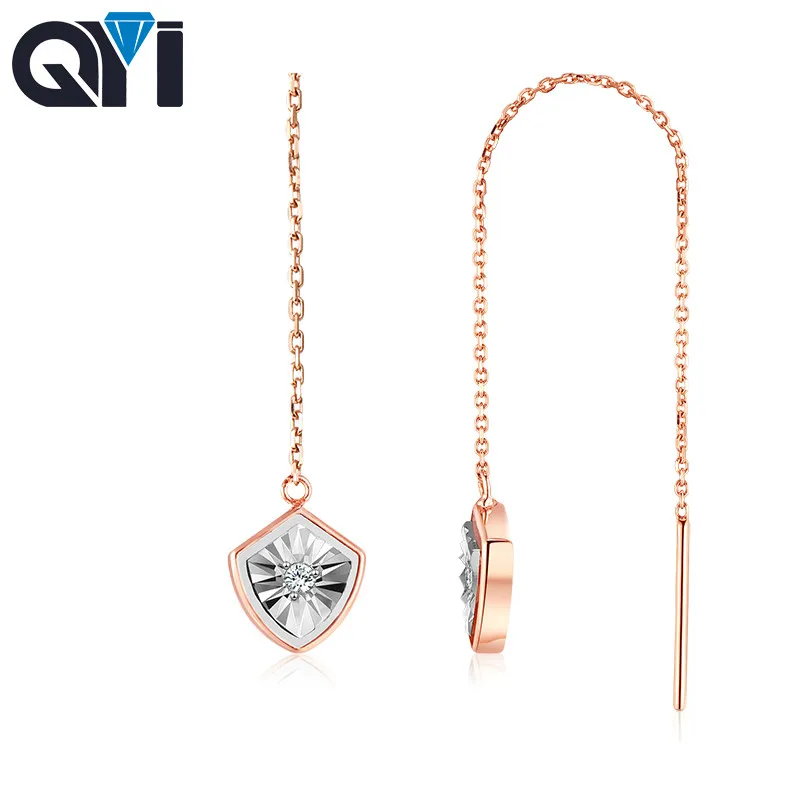 

QYI 18k Gold Earrings For Women Natural diamond Fashion Drop Earrings Engagement Wedding Hot Sale Women Girl Gifts