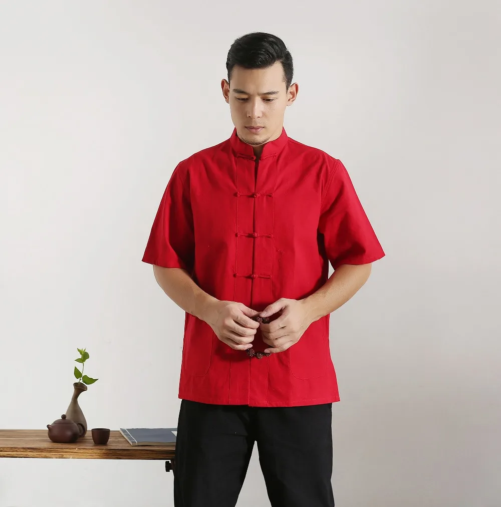 algodão dos homens manga curta tang terno superior masculino kung fu tai chi uniforme camisa blusa roupas tradicionais chinesas