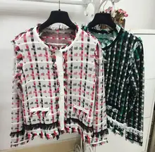 77Fang women’s spring autumn fashion high quality tassel plaid jacket outfit