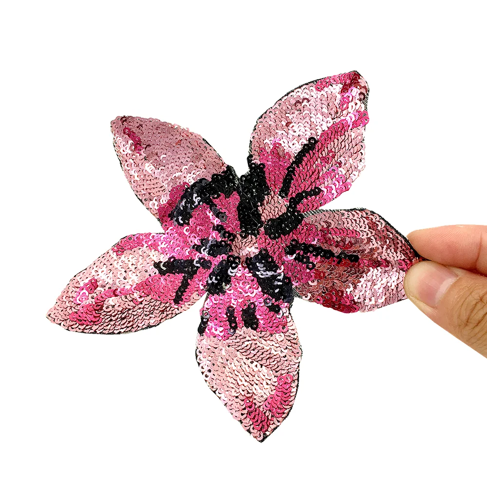 6pc Pink Sequin Flower Patch 3D Beaded Applique Flowers Patches For Clothing Bags Appliques