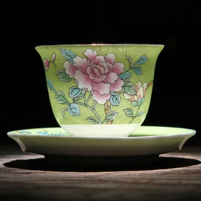 Акция! 1 шт. китайский фарфоровый чайный чайник в китайском стиле Цзиндэчжэнь, чайная чашка кунг-фу высокого качества с поддоном - Цвет: Green