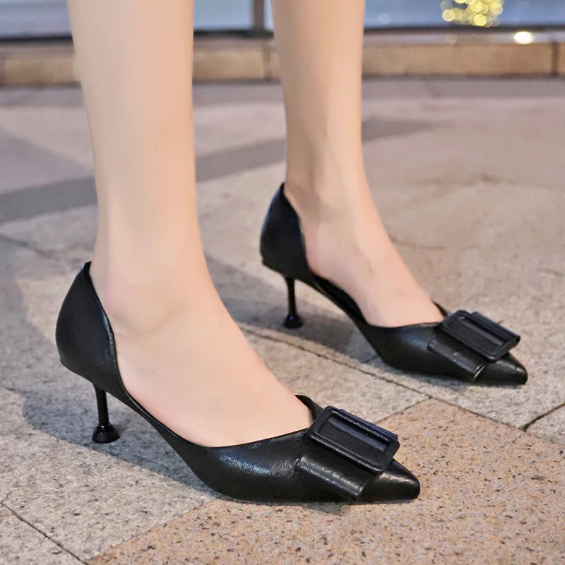 

2019 New Fashion Gladiator Women Thin Heel Sandals High Heel Open Toe Dress Solid Shoes Rome Handmade Buckle Pointed Toe Sandals