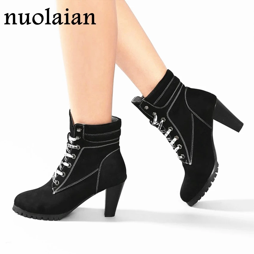 

8CM Spike Heels Women Ankle Boots Ladies Fur Winter Snow Boots Woman Platform Boots Womens High Heel Boot Botas Mujer Autumn