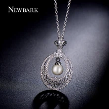 NEWBARK Vintage Goat Horns Hollow Out Design Imitation Pearl Pendant Necklace Copper White Gold Plated Fashion Jewelry Gifts