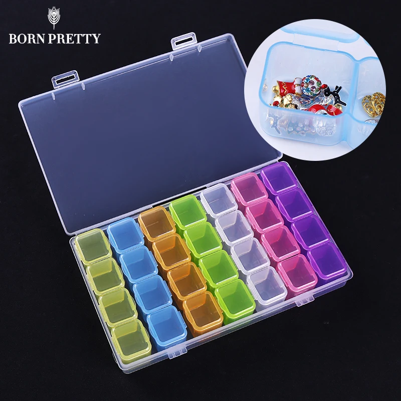 

1 Pc 28 Compartment Colorful Empty Storage Box Nail Jewelry Organizer Bead Container Decoration Holder Nail Art Tool