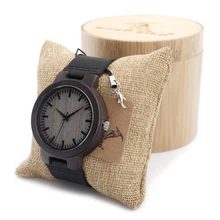 BOBO BIRD C26 Men’s Ebony Wood Watches Timepiece Genuine Leather Quartz Watch for Mens Wrist Watch