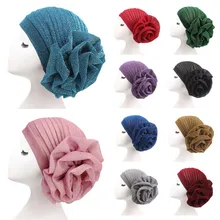 Шапка Хемо для выпадения волос тюрбан-Твист плиссированная повязка на голову большой цветок тюрбан сна головной убор для женщин