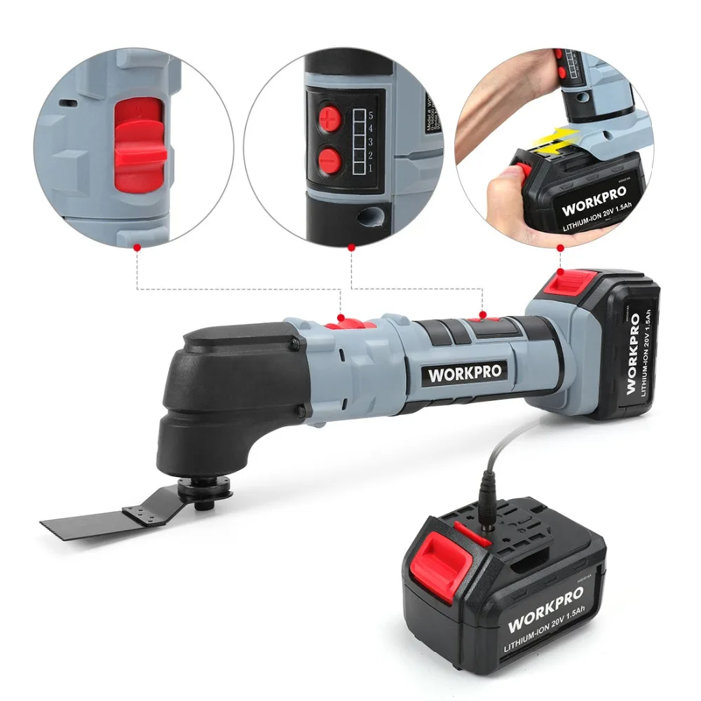 WORKPRO 20V Power Oscillating Tool Set Lithium-ion Multi Power Tools for Home DIY Renovation Tools US Plug Electric Trimmer Saw