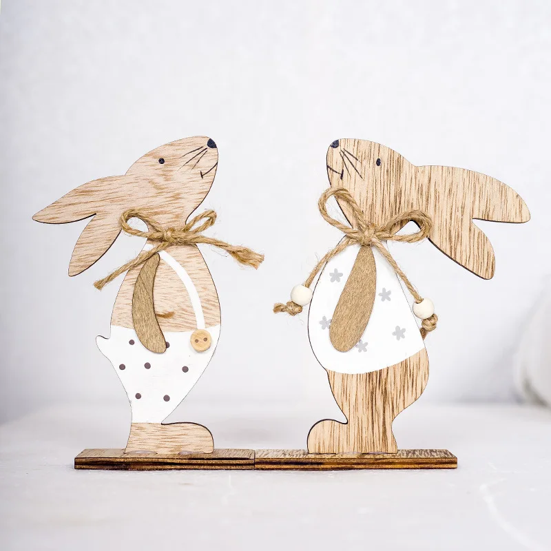 

Easter decorations wood Easter rabbit with Easter egg ribbon stand kids baby room home decoration diy Ornament Figurines 1piece